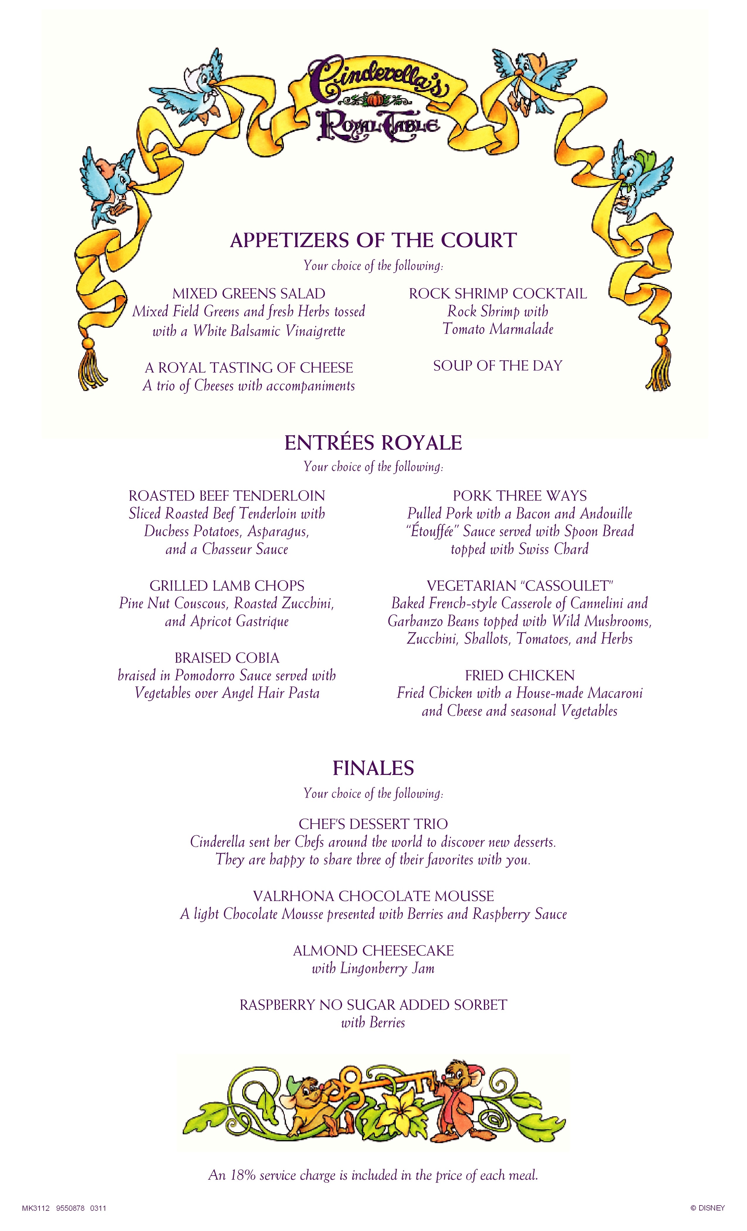 Menu Cinderella's Royal Table Disney's Magic Kingdom Restaurants