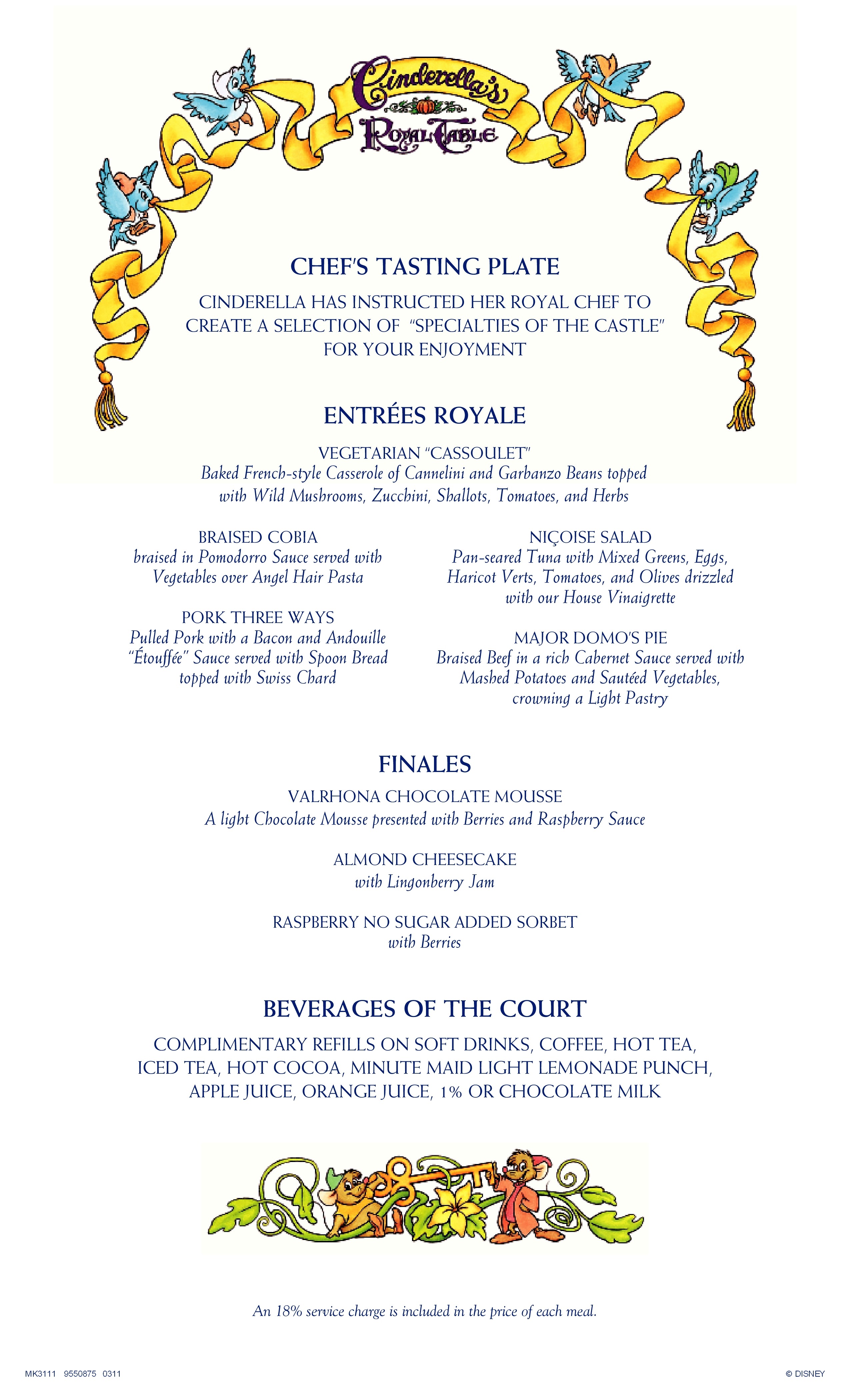 Menu Cinderella's Royal Table Disney's Magic Kingdom Restaurants